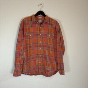 J. Crew Men’s Cotton-Hemp Blend Twill Plaid Shirt in Orange/Blue
